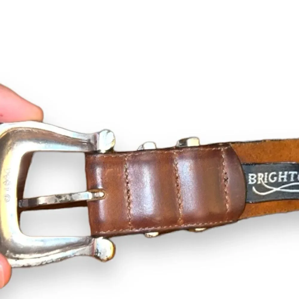 Brown Brighton Vintage Sterling Silver Leather Belt Size 33